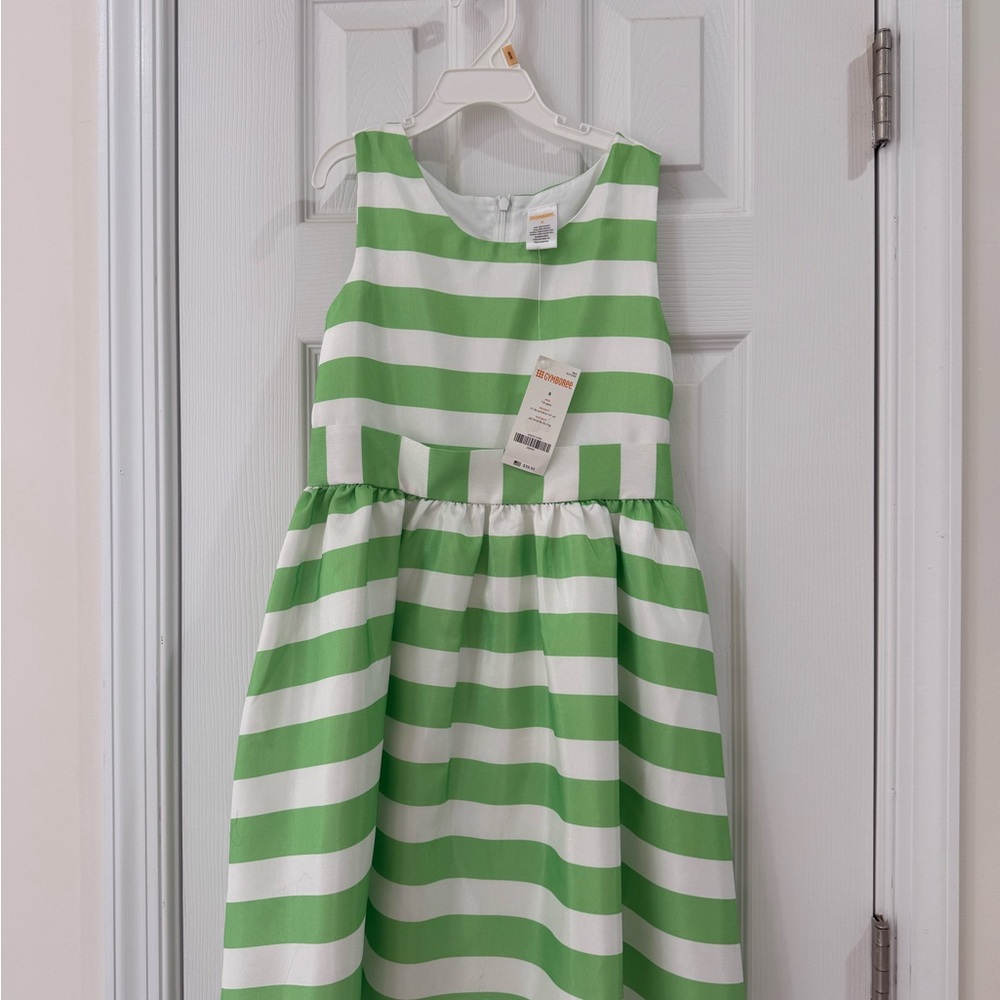 Gymboree size 8 Green and White Striped Kids Dress
